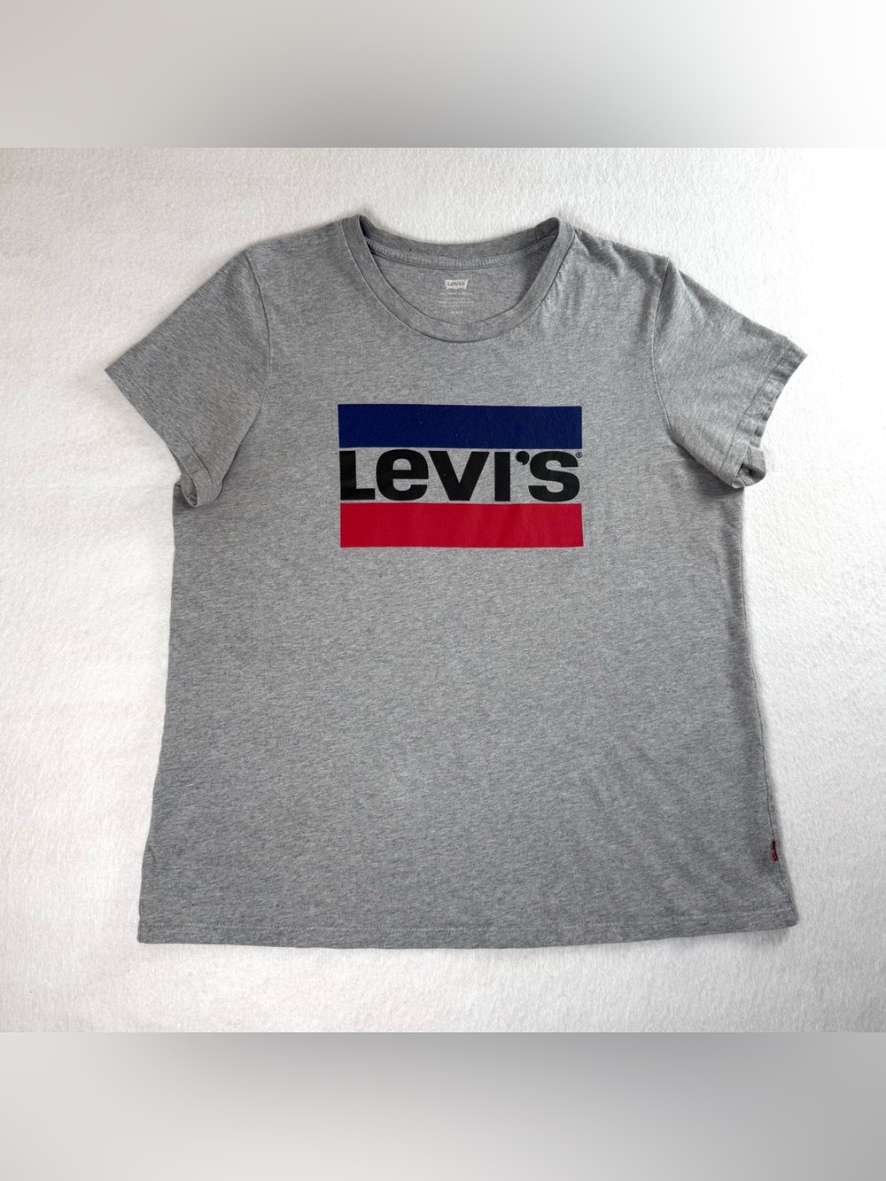 Levis Graphic Logo Perfect Short Sleeve Heather Grey T-Shirt Womens Medium FLAWS